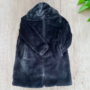 Zara Black faux fur Teddy Zip hoodie jacket!